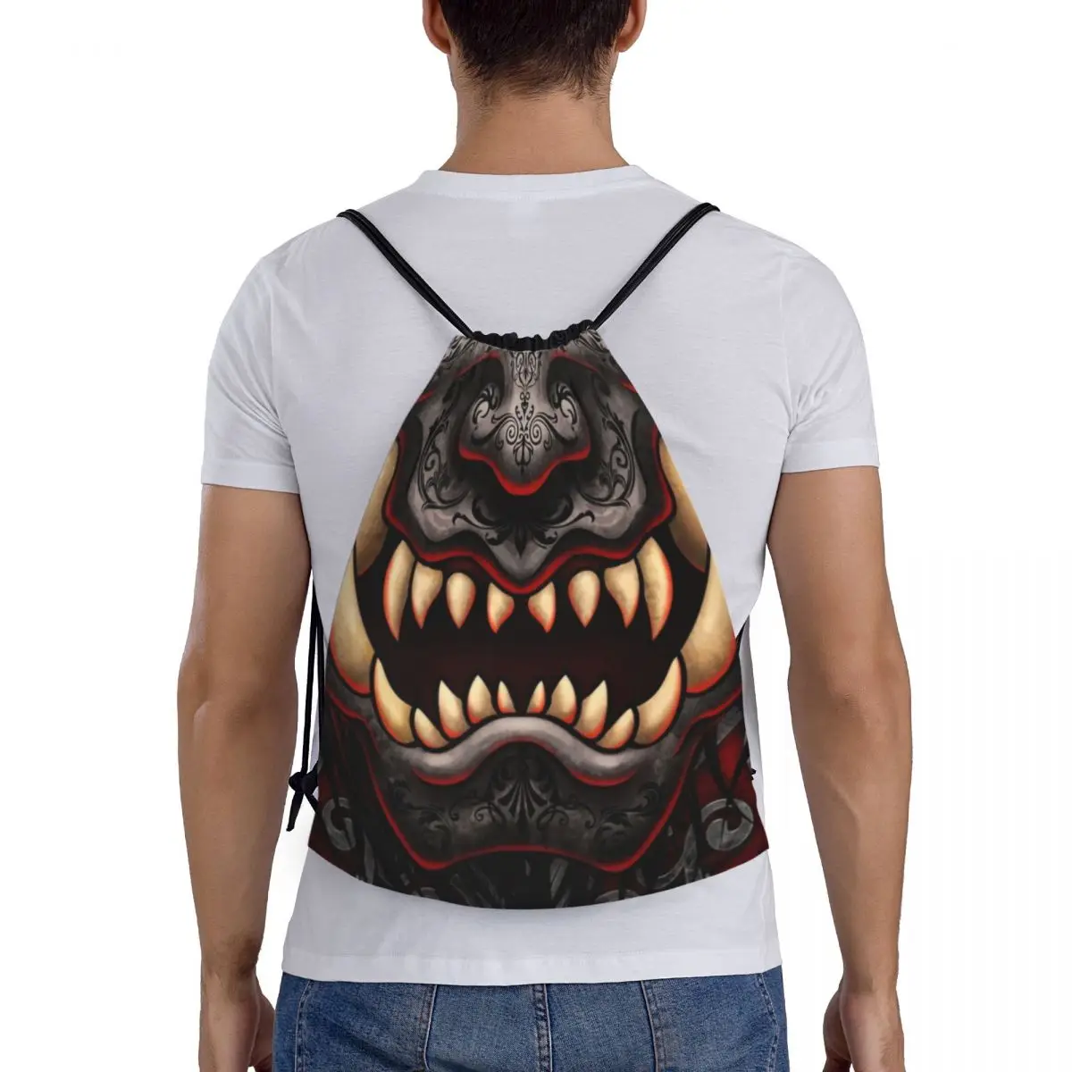 Пользовательские готические сумки Oni Hannya на шнурке для покупок, рюкзаки для йоги, женские и мужские японские самурайские демоны, спортивный рюкзак для спортзала