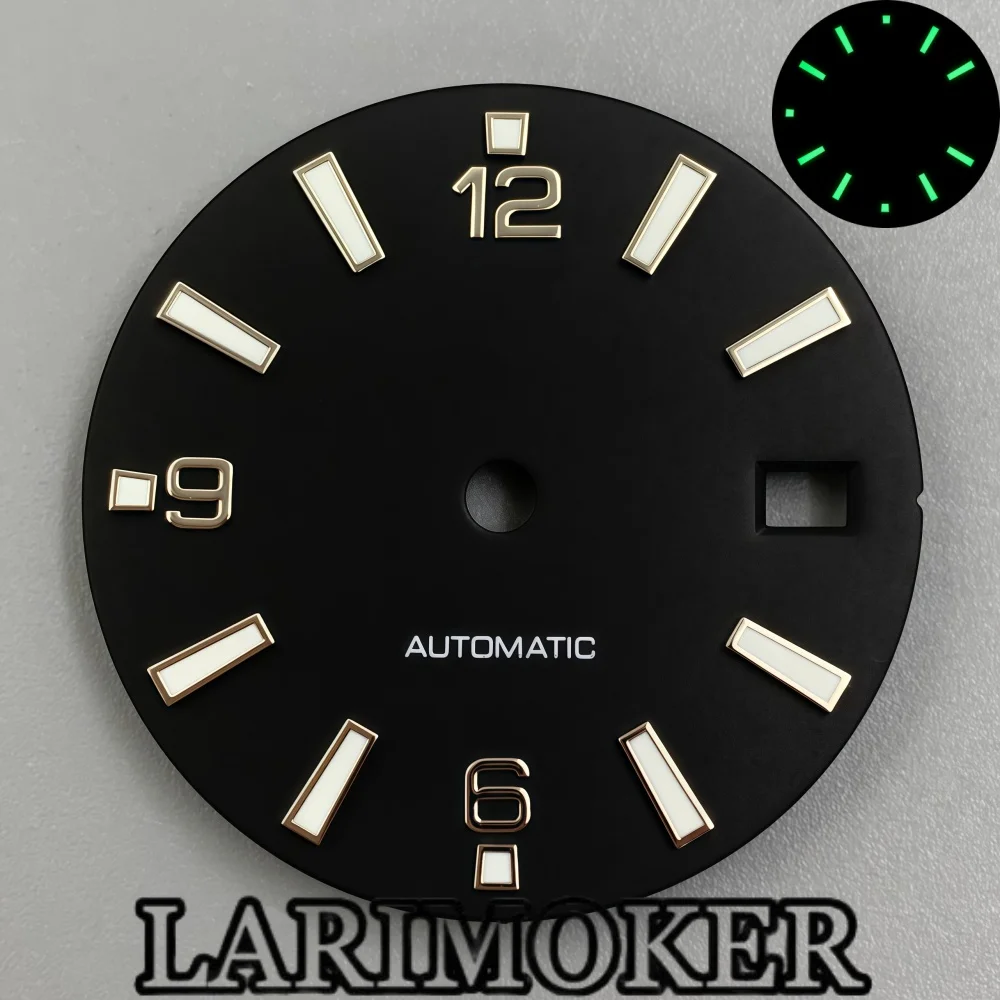 LARIMOKER 29mm Sport Watch Dial with Arabic Numerals Luminous Baton Markers 3 O'Clock Date Window for NH34 NH35 NH36 Movement