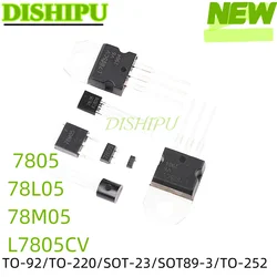 2-20pcs 5V three-terminal voltage regulator 7805 L7805CV 78L05 78M05 LM SOT23/89 TO92/220/252 chip