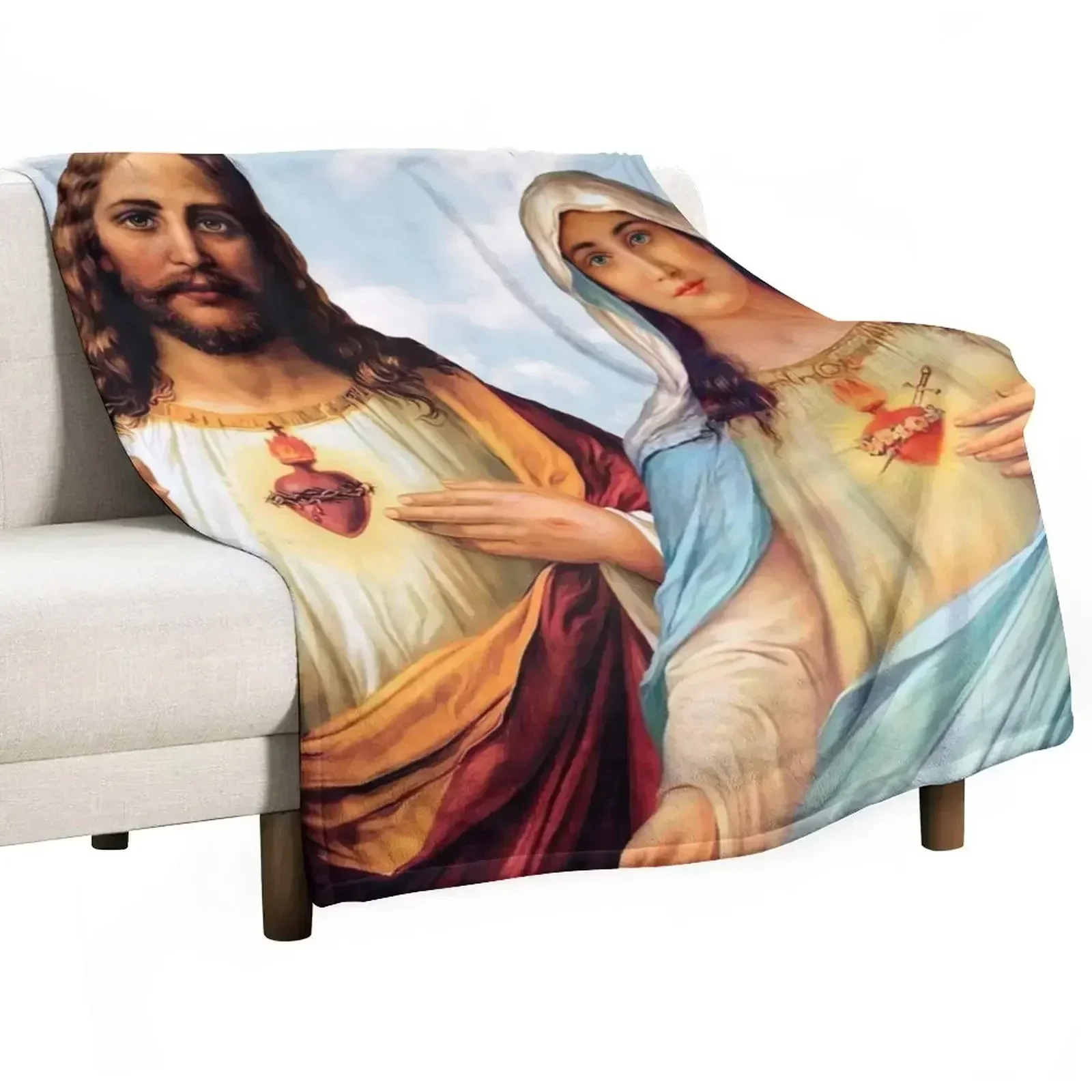 

Sacred and Immaculate Hearts - III (Jesus and Mary) sky background Throw Blanket Decoratives Bed for babies Blankets