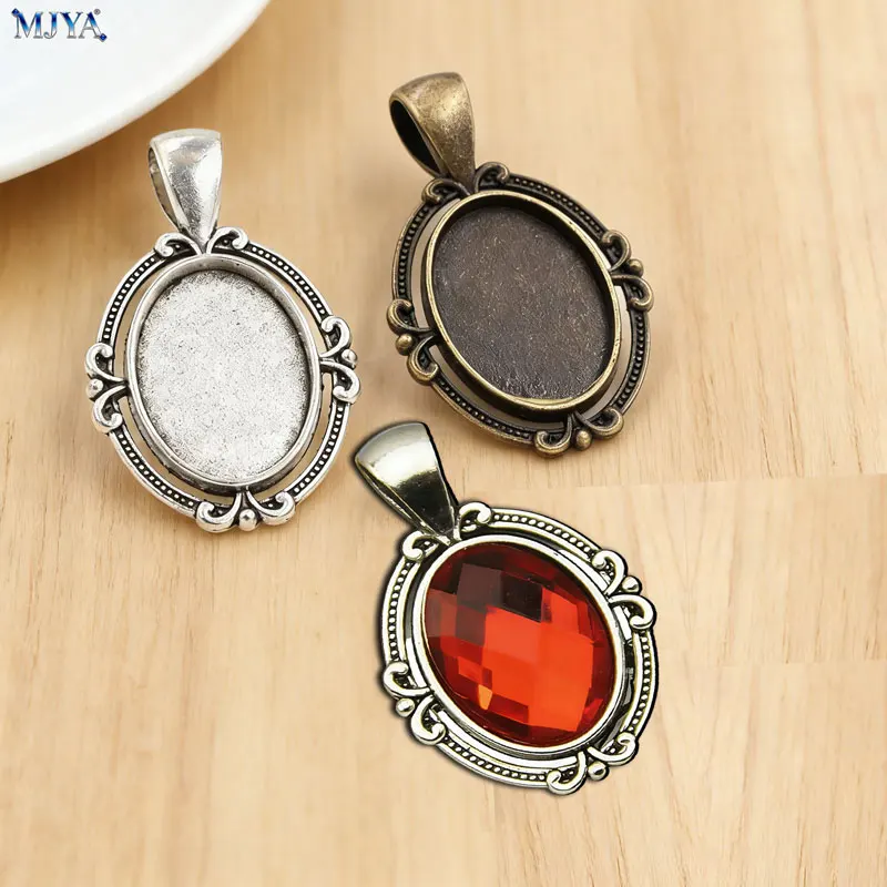 MJYA 10pcs Vintage Pendant Settings Inner 13x18mm Oval Cabochon Base Charms For DIY Resin Jewelry Making Supplies Accessories