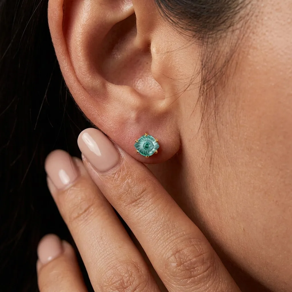 Schraubverschluss-Ohrringe S925 Silber Grünes Böses Auge CZ 18K Vergoldet Hypoallergener Symbolischer Schmuck für Sie – Detail 2