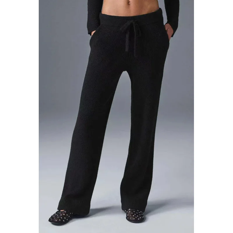 

Women Knit Wide Leg Pants Casual Straight Trousers Soft Comfortable High Waist Loose Fit Daily Wear Fashion Bottoms