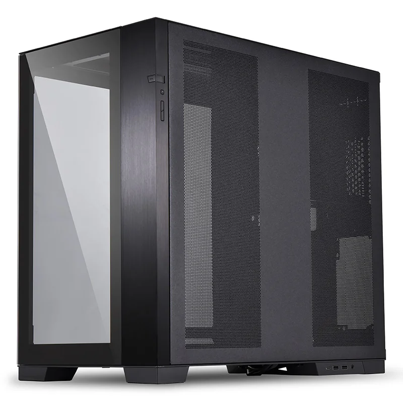 monochrome gaming large transparent glass chassis desktop computer flips the main chassis