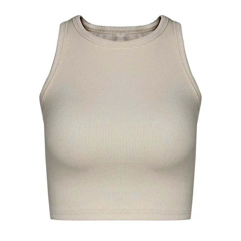 2024 Summer Casual Fitness Short Vest Candy Colors Knitted Off Shoulder Sexy Crop Top Women Ribbed Tank Top Women White