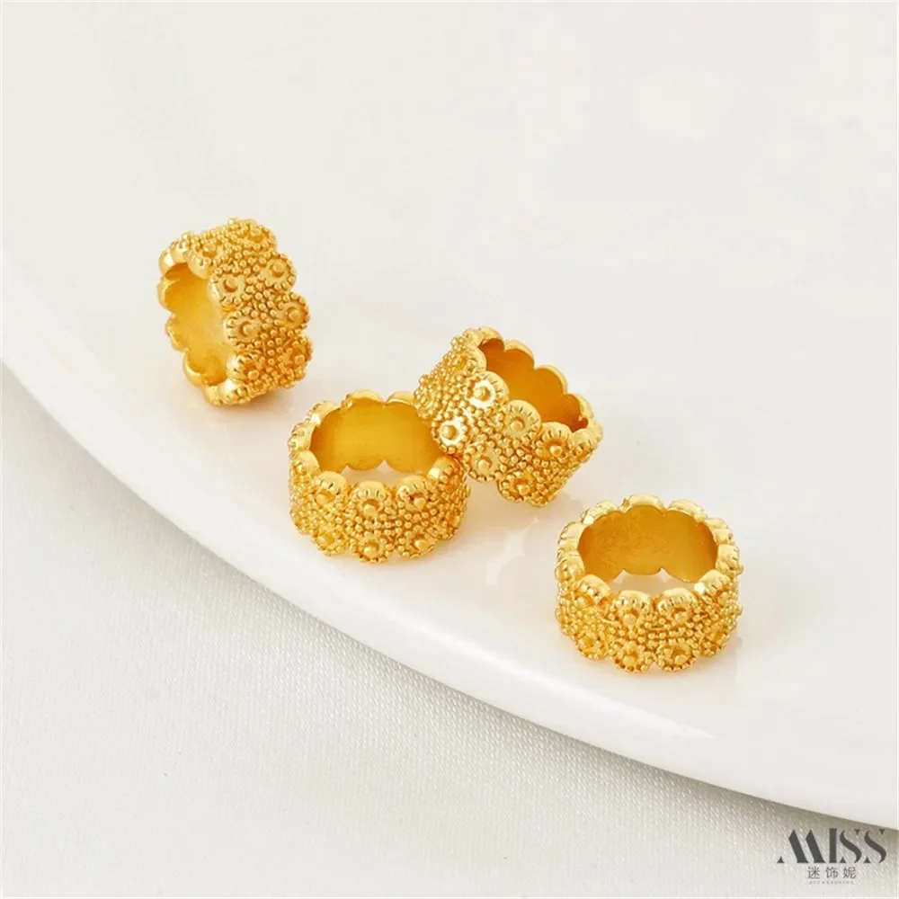 18K Matte Gold Color Engraved Pattern Flower Surface Bead-separated Running Ring Circle DIY Bracelet Necklace Jewelry Accessorie