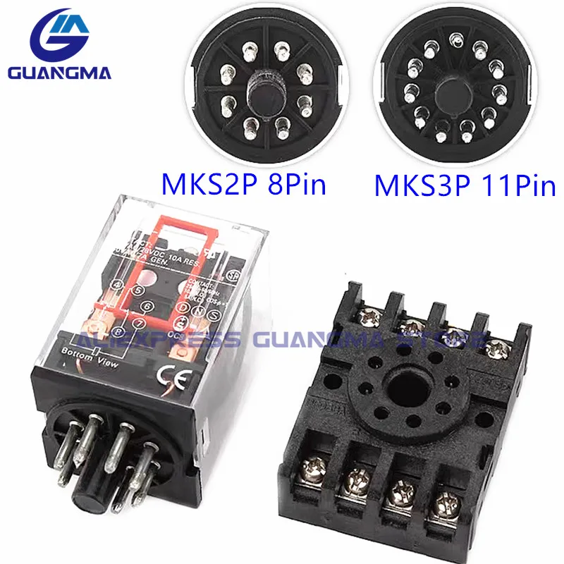 

1PCS 100% New MK2P MK3P Intermediate Relay AC220V AC110V AC24V DC6V DC24V DC12V DC220V 8Pin 11Pin With Socket Base PF083A PF113A