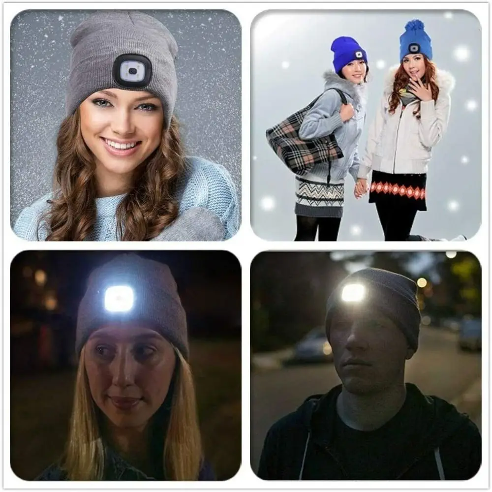 Hot Unisex LED Beanie Hat With USB Rechargeable LED Luminous Cap Head Lamp Light High Powered Knitted Caps Hiking