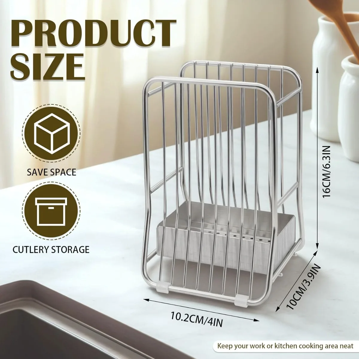 Kitchen Organizer Utensil Holder Stainless Steel Cutlery Rack Rustproof Drainer Basket Countertop Storage for Chopstick Spoon 2