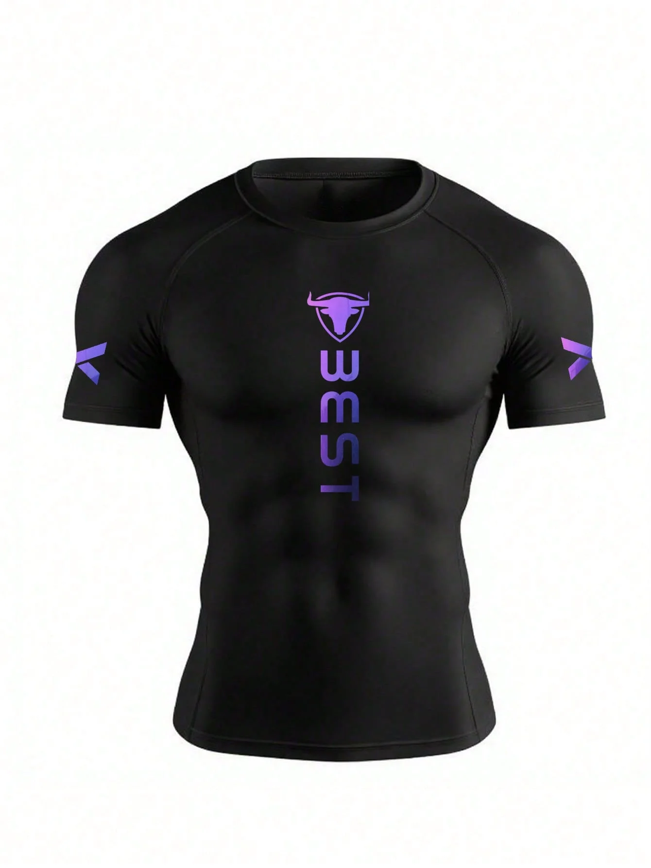 Men's Purple Gradient Compression Shirt, 4-Way High Stretch Quick Dry Tee, Moisture Wicking Slim Fit Top for Gym, Running, Fitne