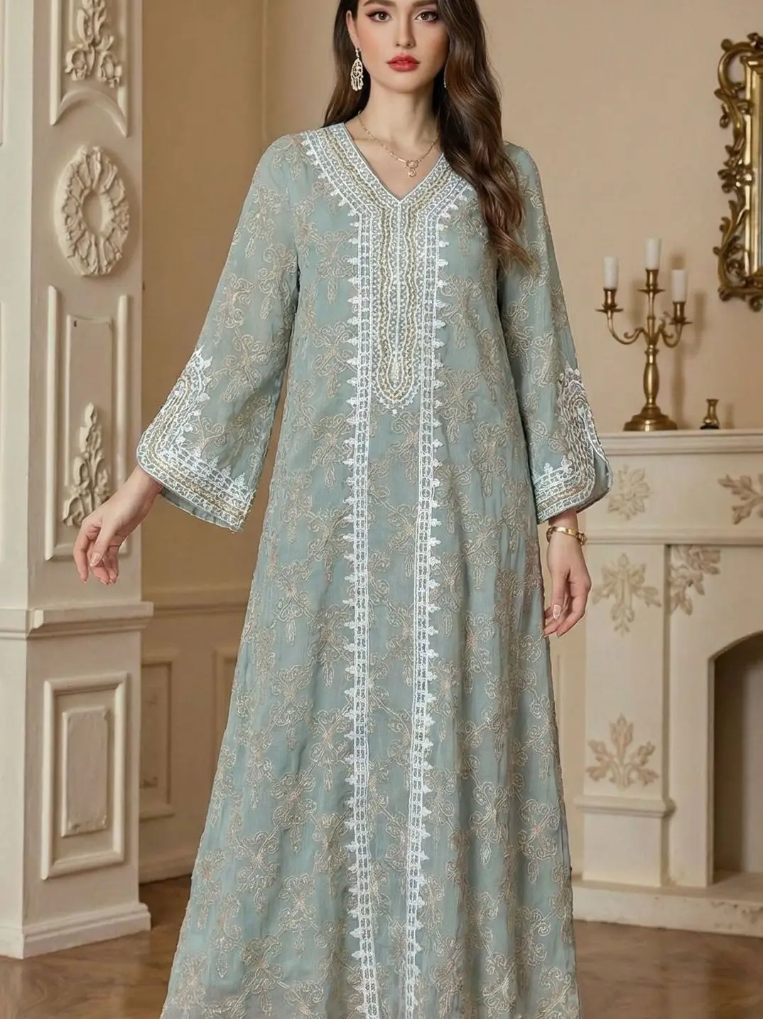 

Elegant Embroidered Long Dress Ethnic Uygur Women's Clothing Jalabiya Chinese Traditional Fashion Ladies' Premium Clothing
