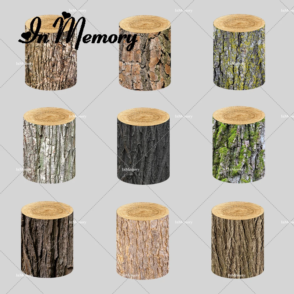 9 Options Wood Bark Texture Round Cylinder Plinth Covers Bac