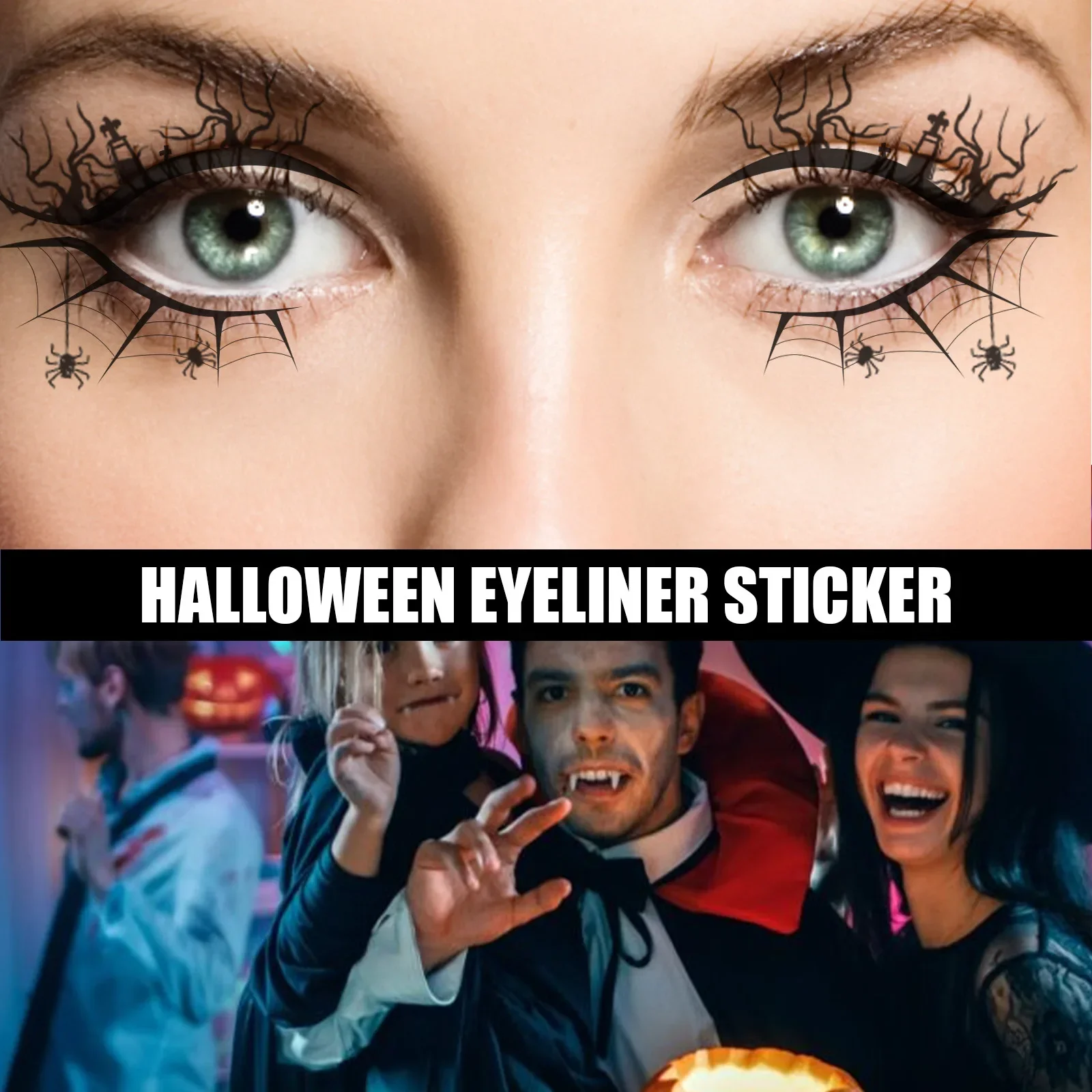 Heallor 4/8 Pairs Halloween Party Eyeliner Stickers DIY Waterproof Disposable Tattoo Stickers Face Decorations Spider Web Horror