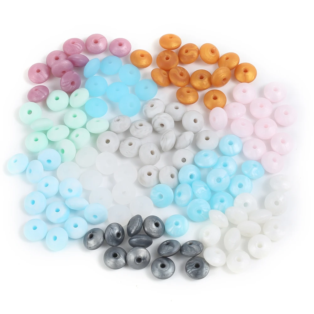 50Pcs Food Grade Silicone Flat Round Beads 12mm Colorful Abacus Beads For Care Teether Toy Making DIY Handmade Pacifier Chain