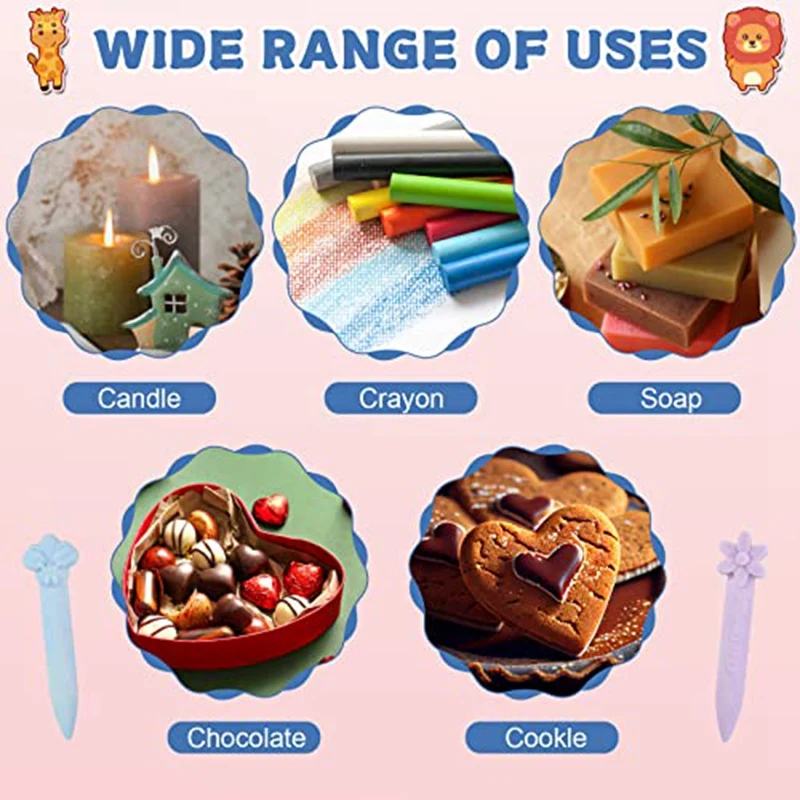 Molde de silicona para crayones de 6 piezas, molde de fusión de crayones de cavidad 3D, surtido de moldes reutilizables para reciclaje de crayones