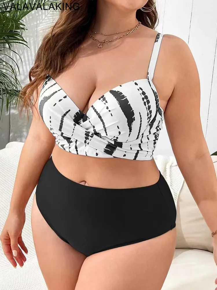 2025 Print 3-częściowy siateczkowy zestaw bikini Plus Size Kobiety Wysoka talia Duży strój kąpielowy Curvy Brazylijski strój kąpielowy Chubby