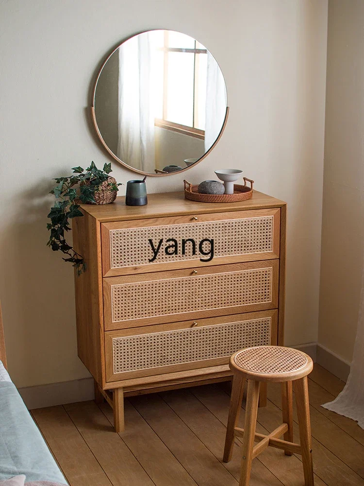 LMM Solid Wood Rattan Hallway Three-Bucket Cabinet Storage Makeup Bedroom Storage