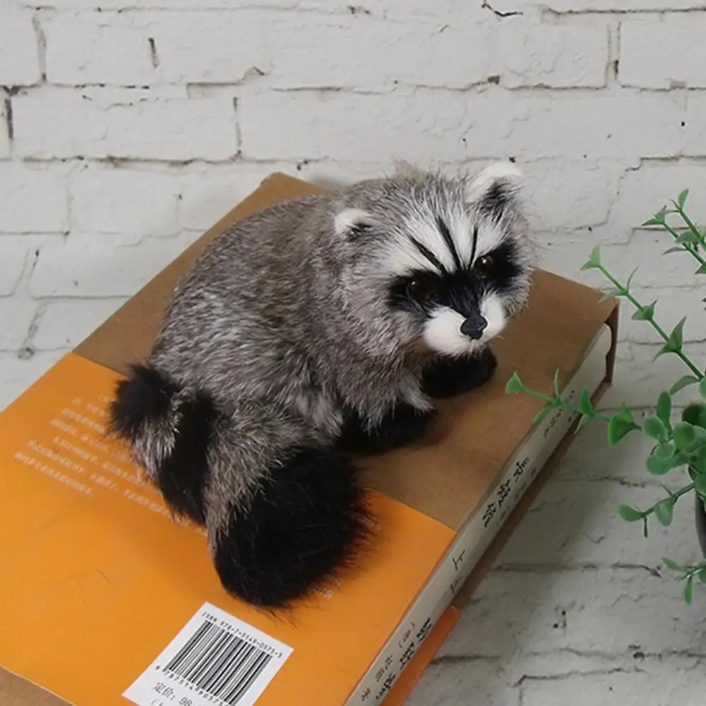 Simulation 3D Raccoon Furry Animal Model Toy Art Craft Desktop Decor Photo Props