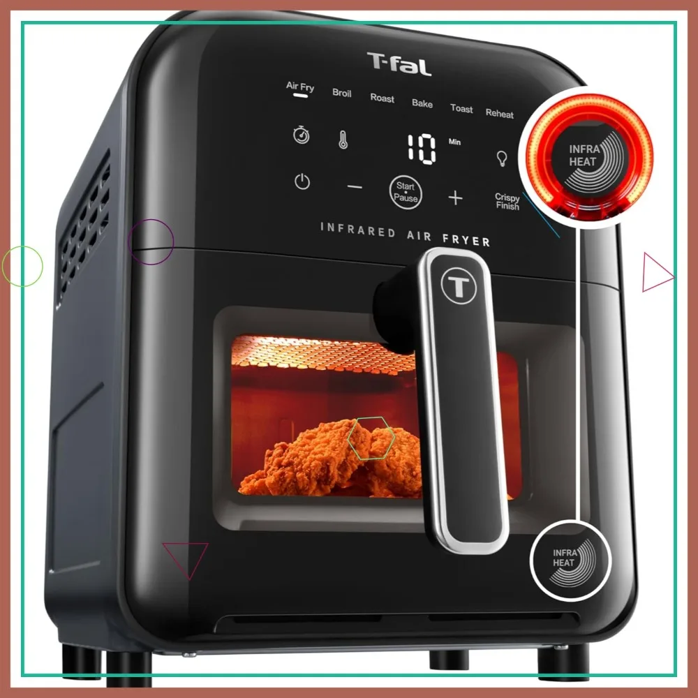 6 Qt Infrared Air Fryer Oven Combo, 7-in-1 Digital Touch Screen, No-Shake Technology, 1550W