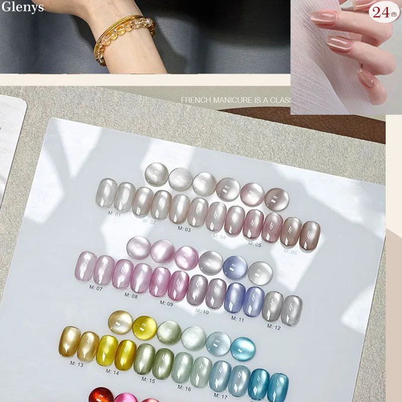Glenys 24 couleurs perle de verre oeil de chat vernis à ongles colle populaire semi permanent immersion gel couleur carte UV LED vernis ensemble