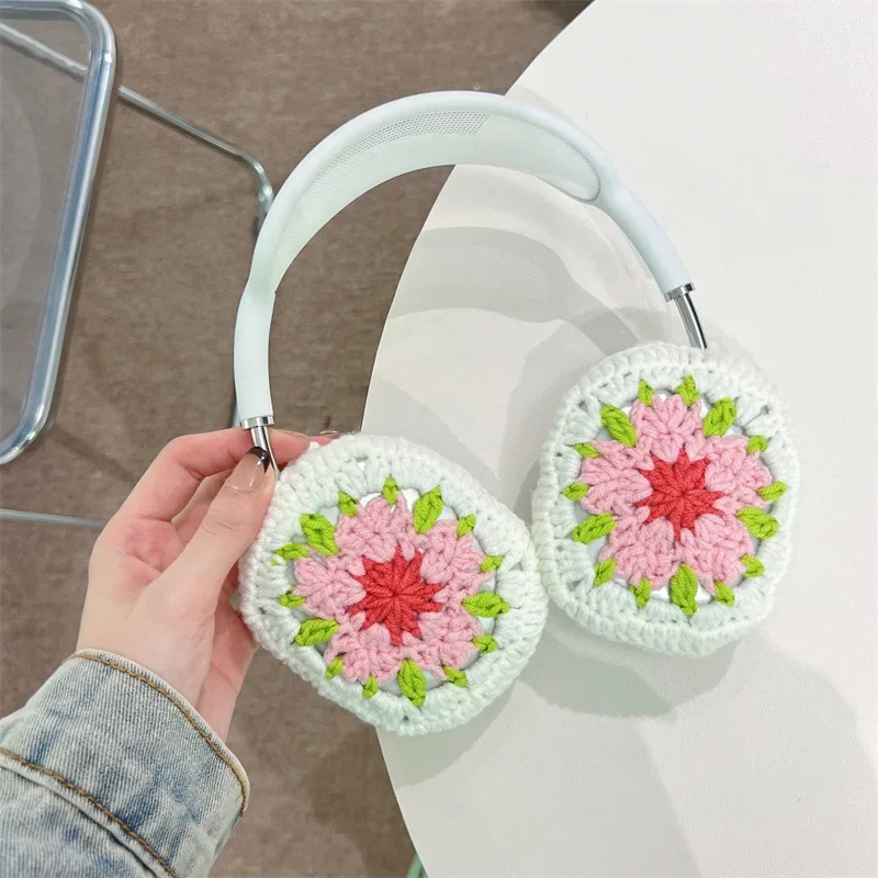 

Knitted Pink Flower Case for AirPods Max Protective Headset Headphone Airpod Max Case Cover