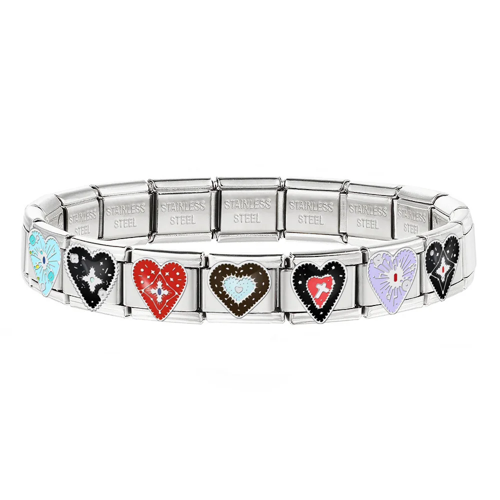Mode-Klassiker Herz-Serie Paar-Schmuck Geschenke Charms Italienischer Edelstahl-Link passend für 9mm Armbänder Perlen für DIY-Schmuckherstellung – Detail 2