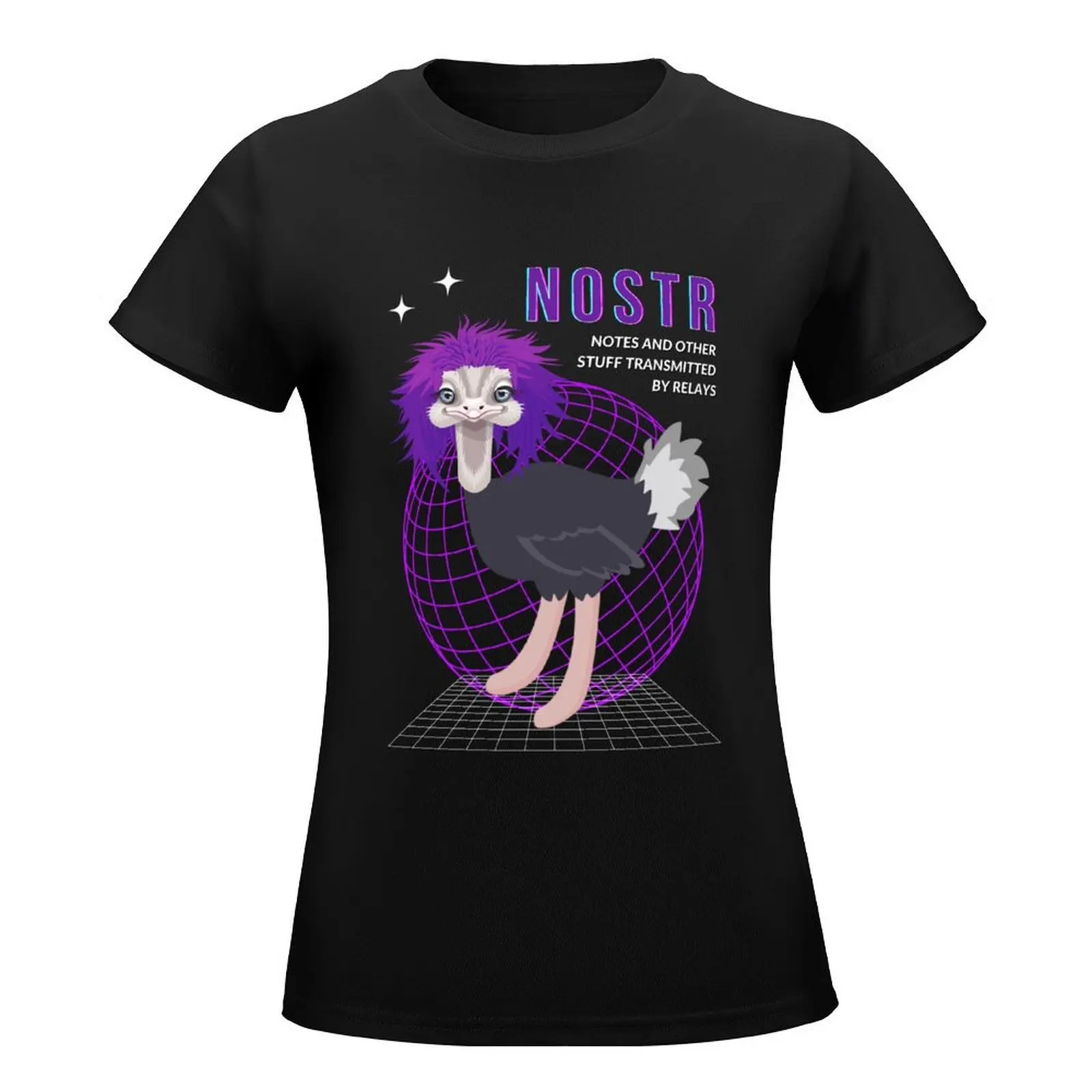 Nostrich NOSTR Ostrich with Messy Purple Hair T-Shirt anime oversized Blouse summer top Woman clothing