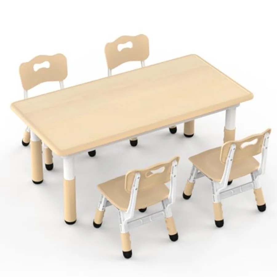 

HLPB Table and 4 Chairs Set Adjustable Height Graffiti Desktop Non-Slip Legs 47.2''L x 23.6''W Toddler Multi-Activity Table for
