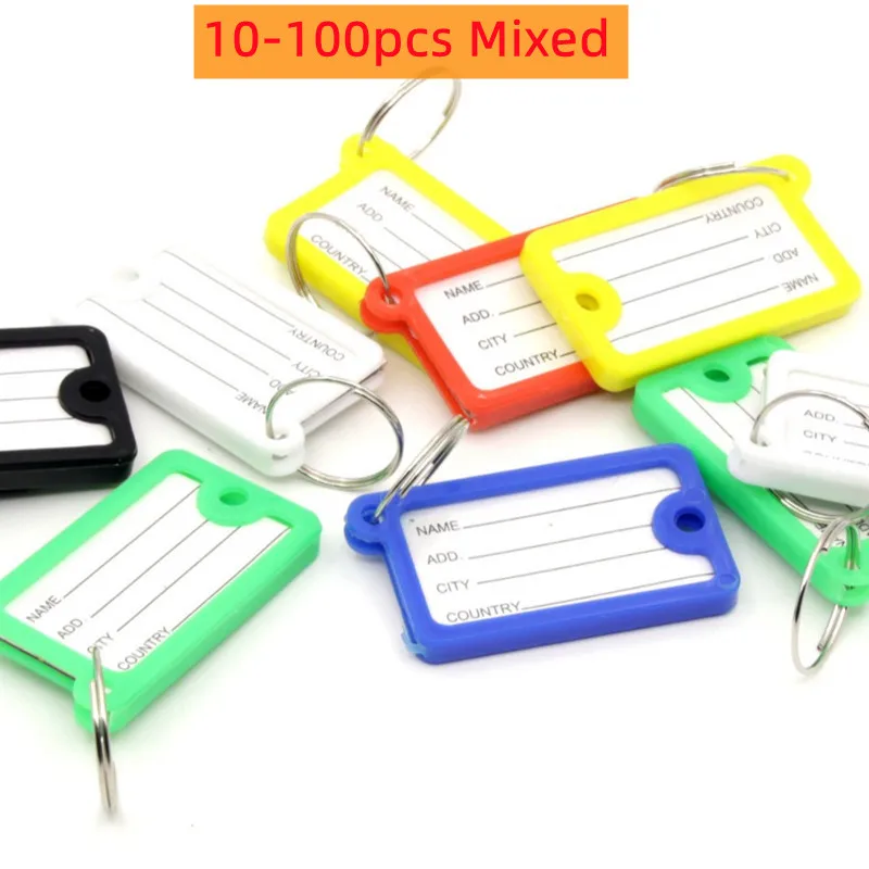 10-100pcs Luggage Tag Baggage Handbag ID Tag Suitcase Tag Name Holder for Traveling Plastic Keychain Key Ring