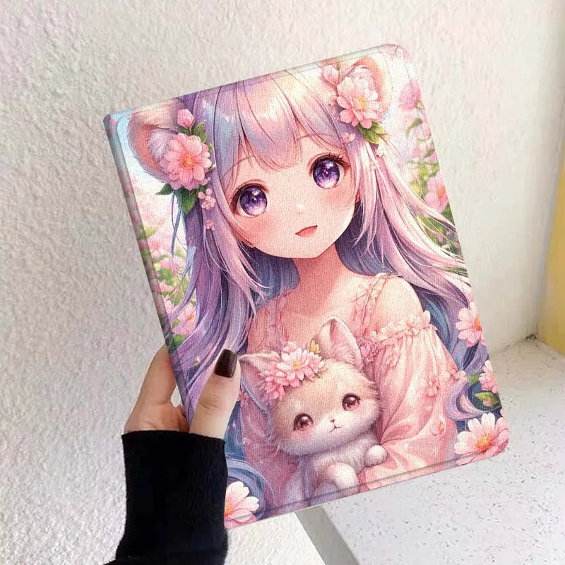 

Cute Cat Art Girl Tablet Case For Xiaoxin Lenovo Pad Tab K10 K11 M10 P12 P11 Pro GT Gen2 Plus Legion Y700 Y900 12.1