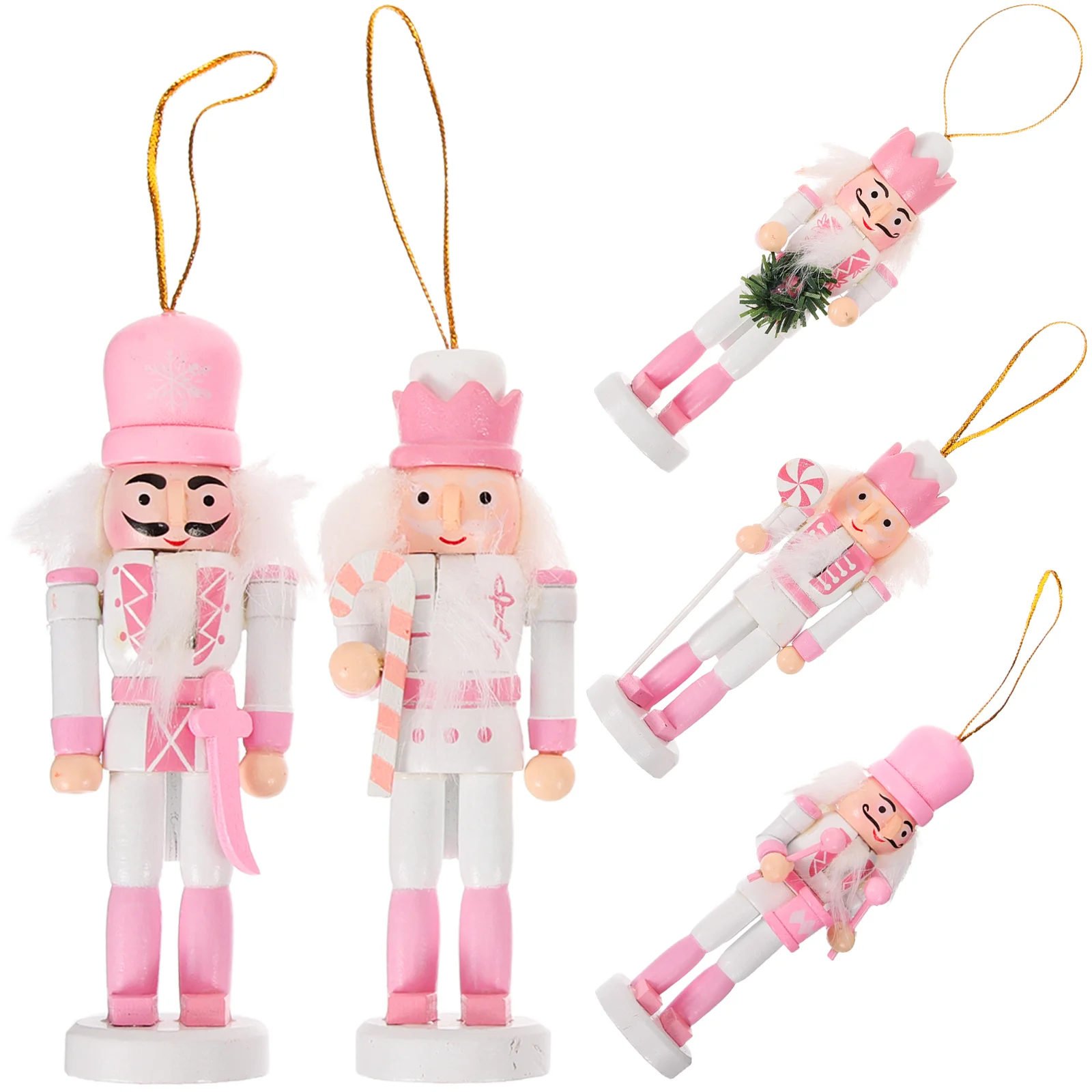 

5 Pcs Table Garland Macaron Pink White Candy Nutcracker Set Five Gift Pendant Decorations Party Desktop Ornament Kids Office