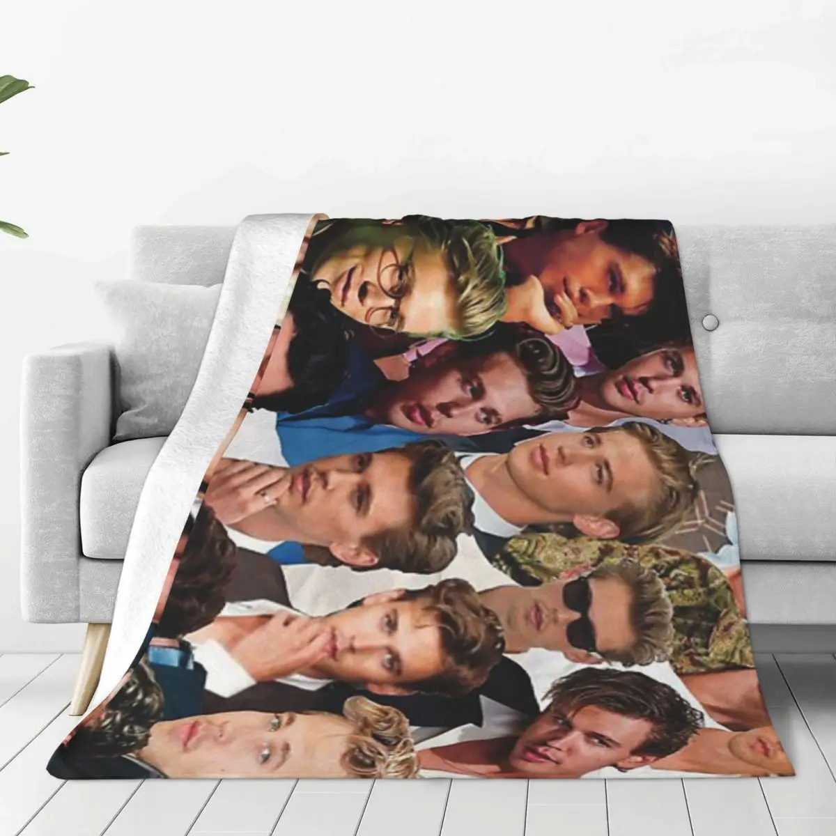 

Austin Butler Photo Collage Blanket Flange Textile Decor Portable Super Soft Throw Blankets for Home Office Plush Thin Quilt