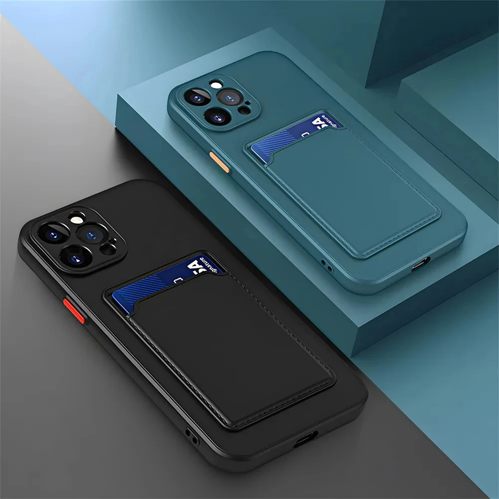 Liquid Silicone Case For iPhone 16 Pro Max 13 12 Mini Funda For iPhone 15 14 11 Pro Max 16 Plus XS Max XR Card Slot Phone Cover