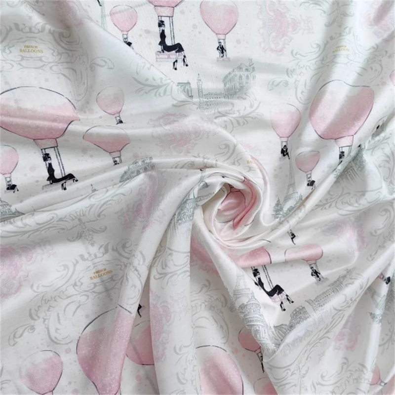 Hot Air Balloon Designer Signature Silk Cotton Satin 14mm 50 Silk 50 Cotton 138 Width DIY Fashion Women's Clothing Fabric Sewing