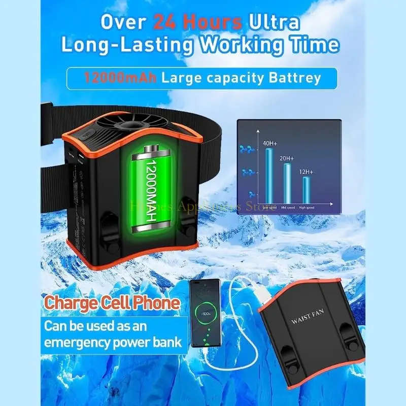 Ventilador cintura cintura recargable D0AB ABS ABS Ciruladores USB ventilador cintura sin mano para acampar