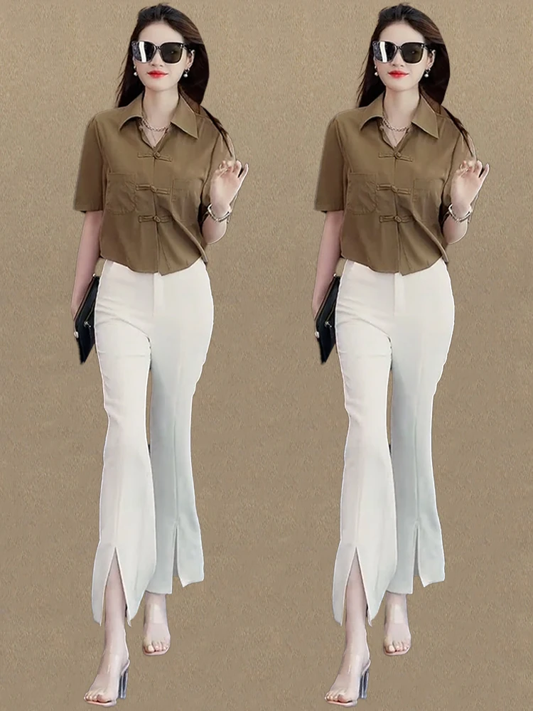 신상 중국 스타일 루즈핏 여성 여름 패션 소형 사이즈 슬림핏 버튼 디테일 출퇴근용