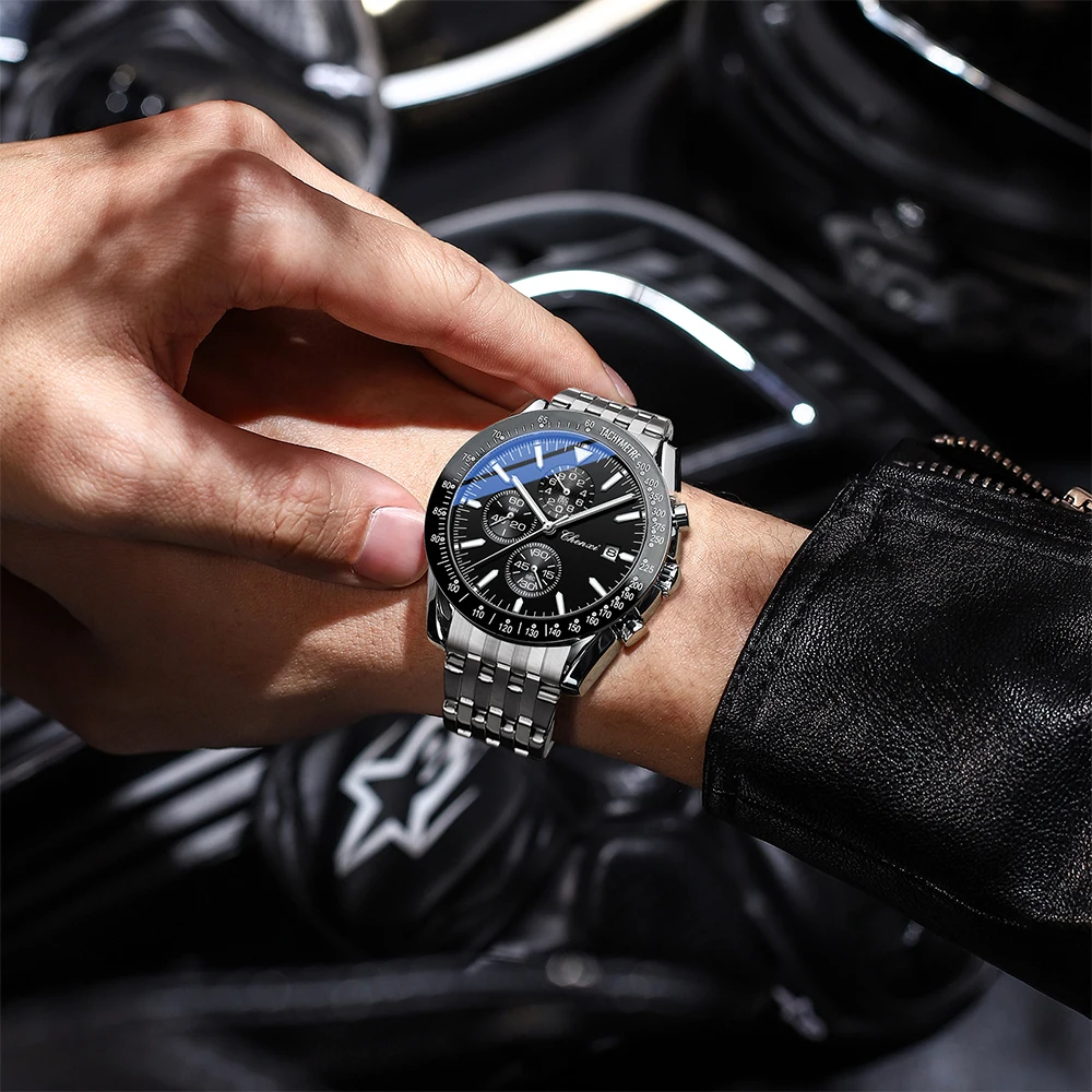CHENXI Fashion Quartz Men's Watch Multi-functional Outdoor Sports Stopwatch Luminous Stainless Steel Band Business Men Watches