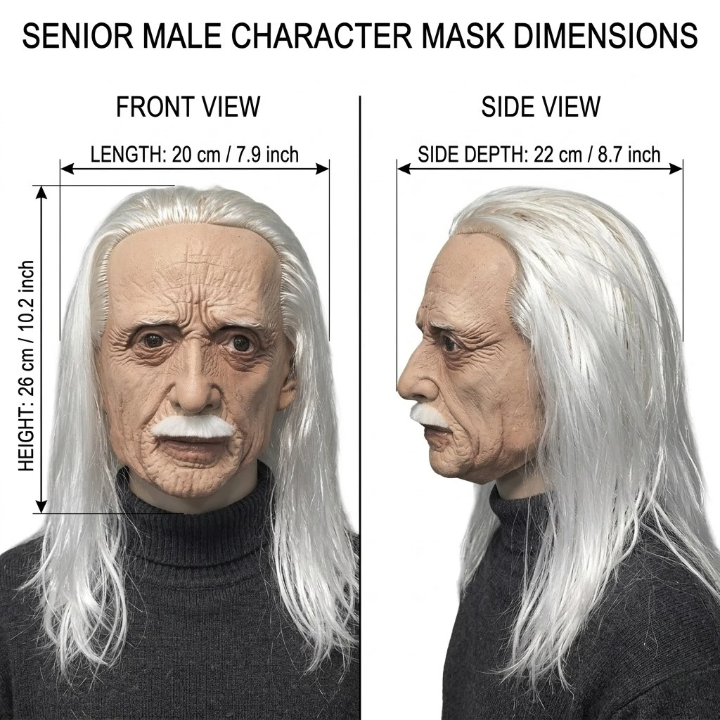 Realistische Albert-Einstein-inspirierte Maske mit langen weißen Haaren, Latex-Ganzkopfmaske für Halloween-Cosplay, wissenschaftliche Themenpartys – Detail 1