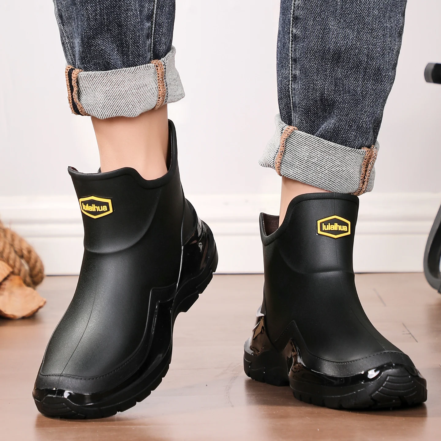 Fashionable Men's Short Rain Boots with Cotton Cover Detachable Kitchen Non-Slip Waterproof Outdoor Fishing Work Thick Bottom...