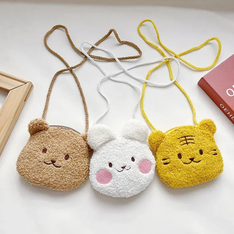 

Cute Rabbit Children's Small Shoulder Bag Soft Plush Baby Girls Round Messenger Bags Princess Coin Purse Kids Accessory Handbags