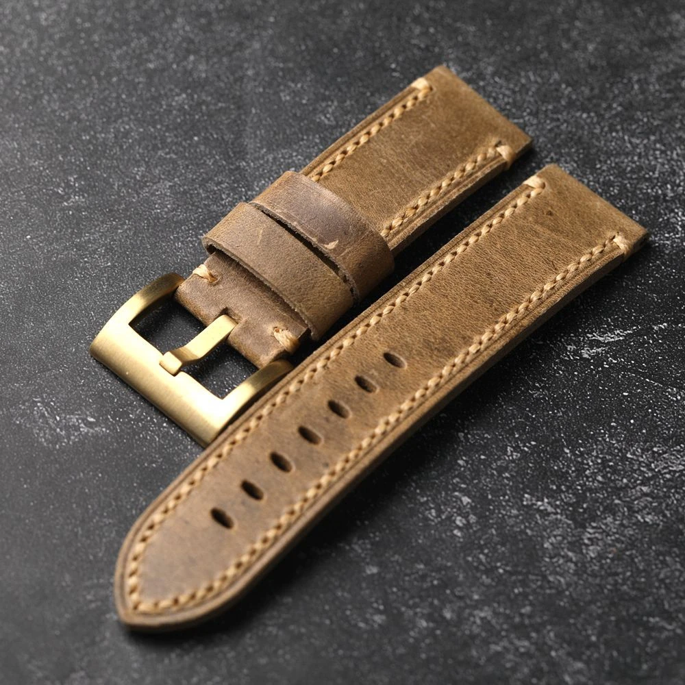 Handmade Head Layer Cowhide Leather Strap 20 22 24 26MM Bronze Buckle Retro Style Thickened Pure Copper Watch Accessories