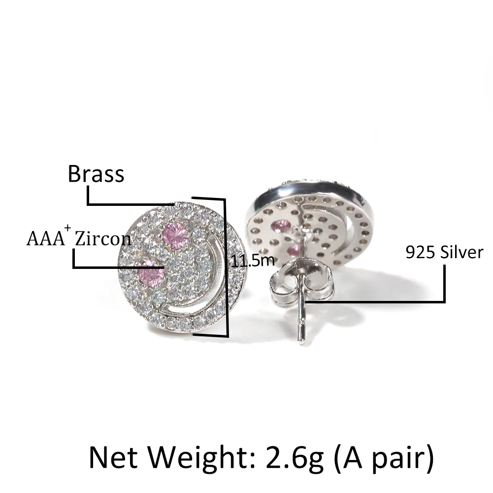 Uwin Smile Earrings With Pink/Blue CZ Stone Round Stud With Screw Back Stud For Women Fashion Charm Jewelry