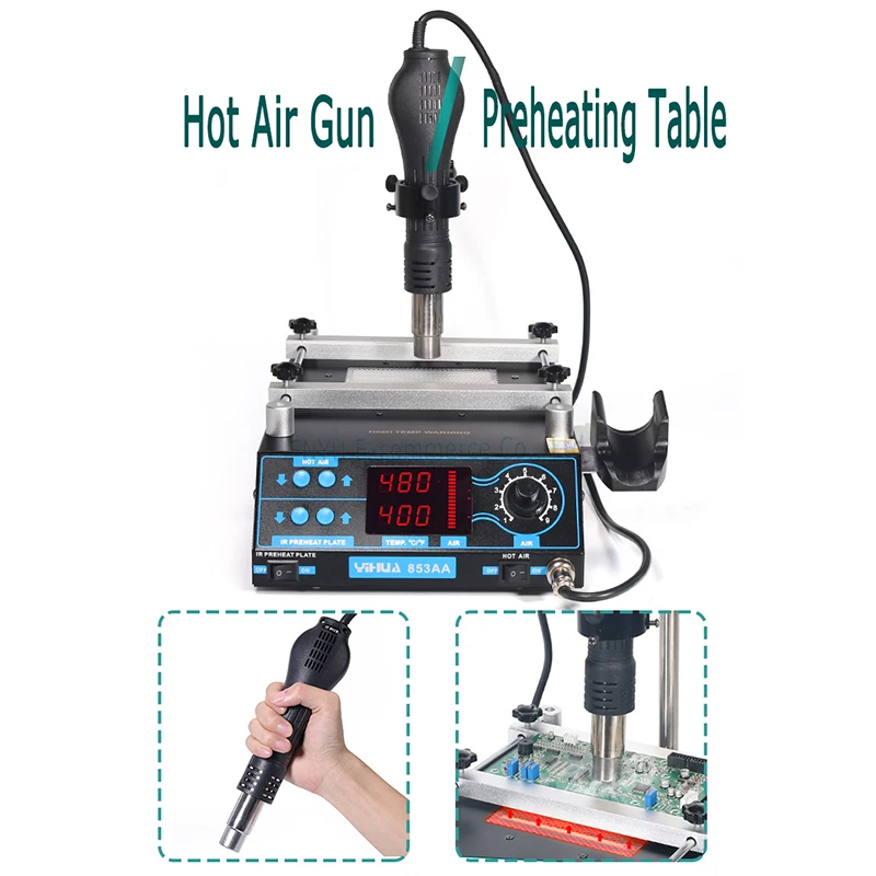 YIHUA 853AA Hot Air Gun Preheating Table 1150W High Power Multi-Functional Rework Stations Desoldering Welding Heating Table