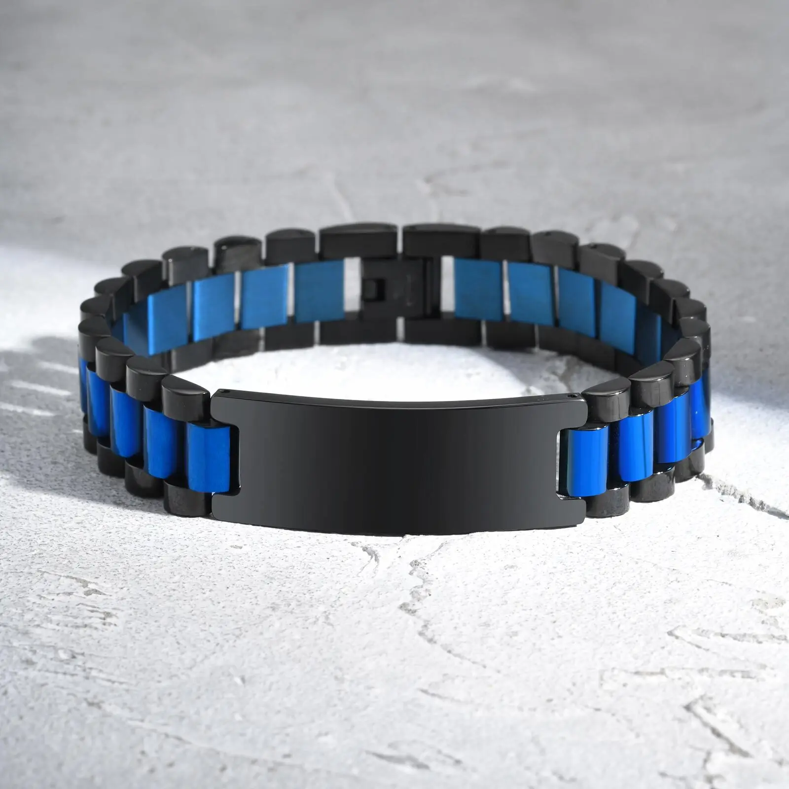Personalized Luxury Bracelets for Men Boys,Chunky ID Logo Words Stainless Steel Strap Wristband,Birthday Gifts for Husband Dad