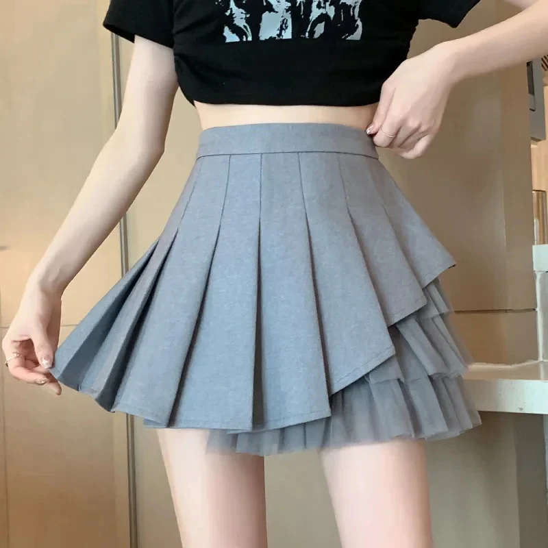 High-waisted Mini Dress 2026 New Summer Grey Skirt Design Sensibility Niche Women's Petite A- line Pleated Skirt