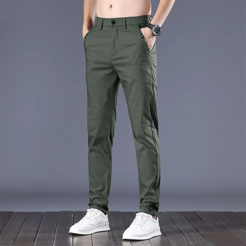 

Spring Summer New Slim Fit Thin Casual Straight Suit Pants Men Solid Button Zipper Pockets Daily Korean Versatile Full Trousers