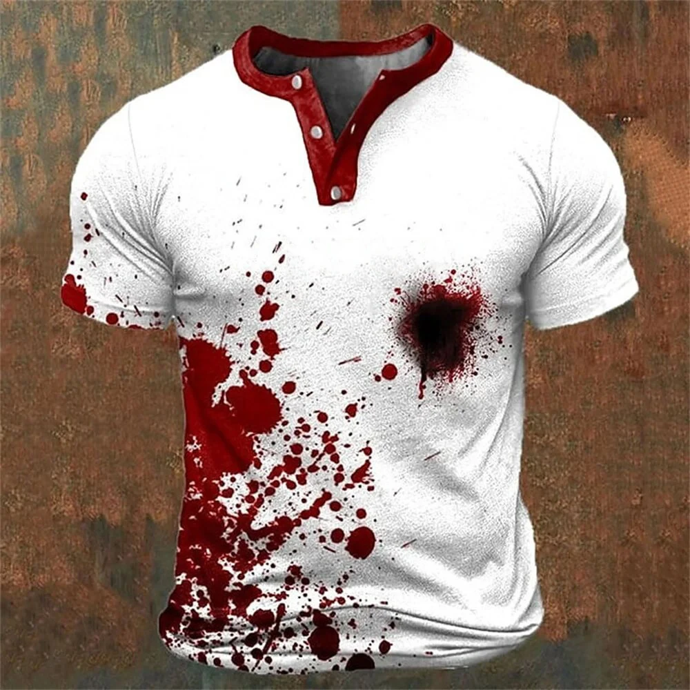

Funny 3D Print Men's Henley Shirts Summer Outdoor Street Button-Down Short Sleeve Tees Oversize Daily Casual Breathable Man Tops