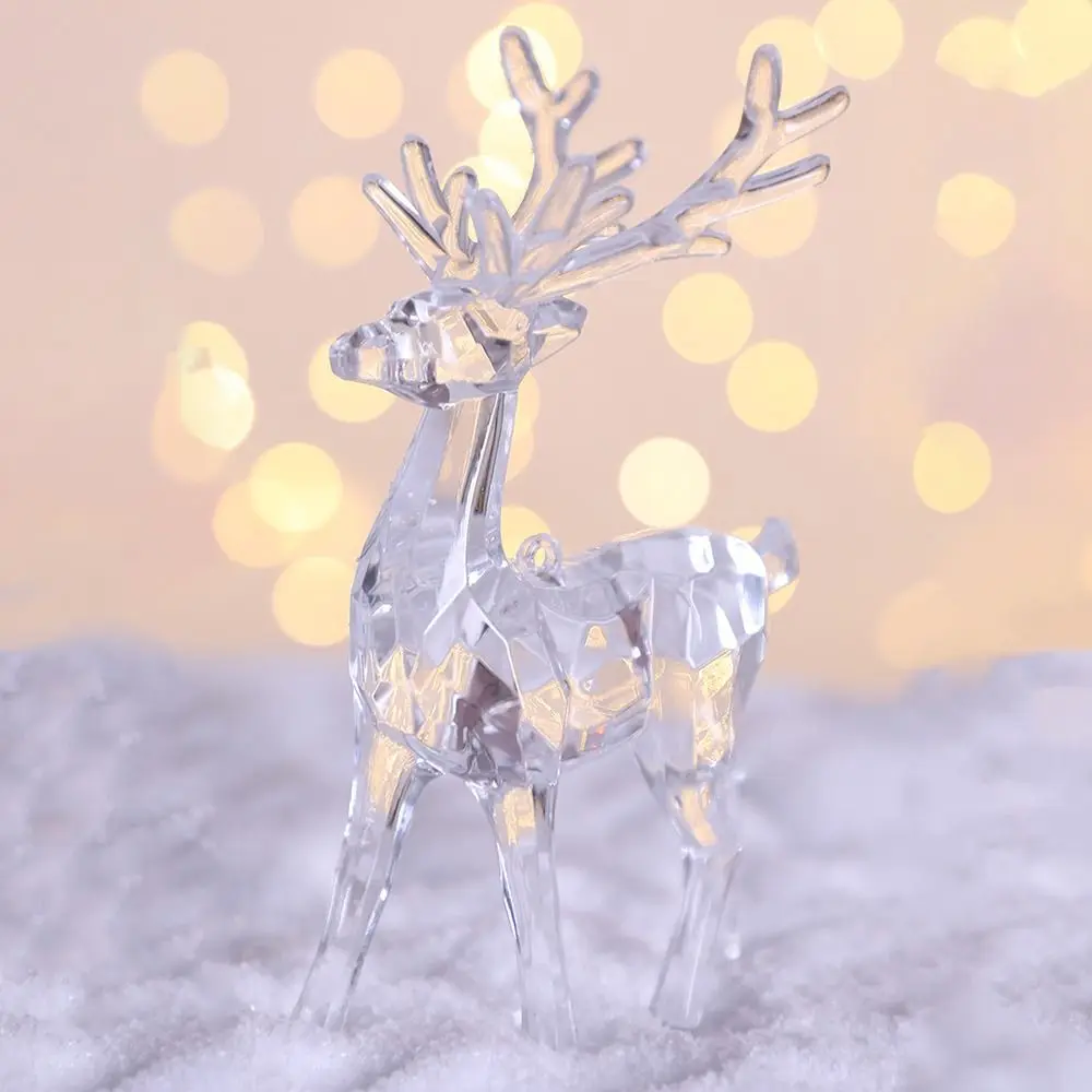 Acrylic Deer Figurines Desktop Ornament Room Decor Transparent Elk Reindeer Sculpture Christmas Home Office Decoration