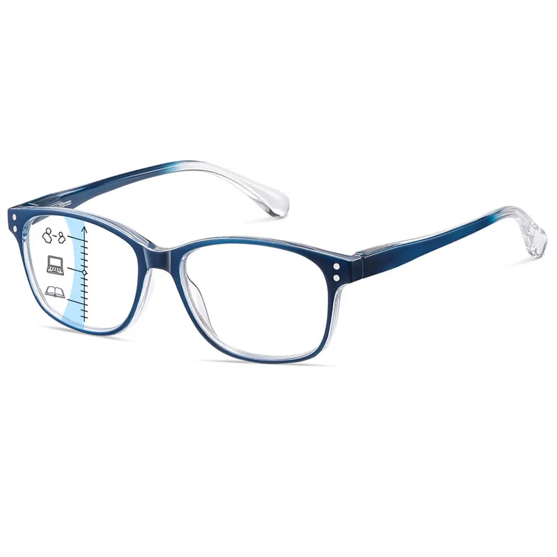 Progressive Multifocus Reading Glasses for Men Women Blue Light Readers Spring Hinge No-Line Near Range