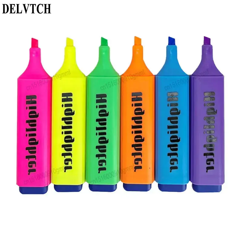 6Pcs Set Candy Color Highlighter Marker 4mm Oblique Tip Fluorescent Pen For Office School Wrting Art Drawing Graffiti Stationery